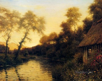  French Art - A French River Landscape At Sunset Louis Aston Knight